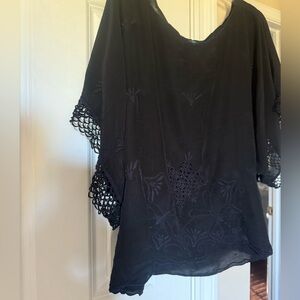 Johnny Was Black Blouse with Embroidered Label